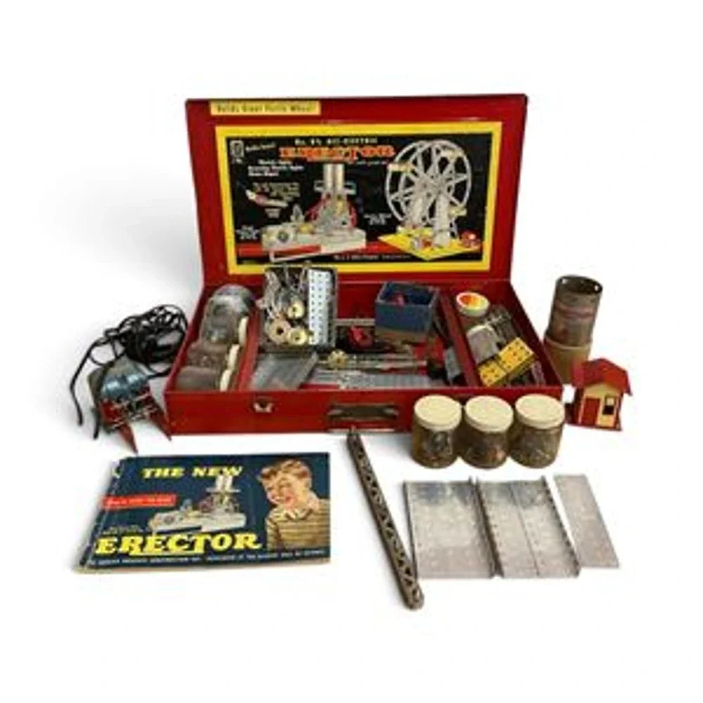 Vintage AC Gilbert Erector Set No 8.5 All-Electric Ferris Wheel Red Metal Box